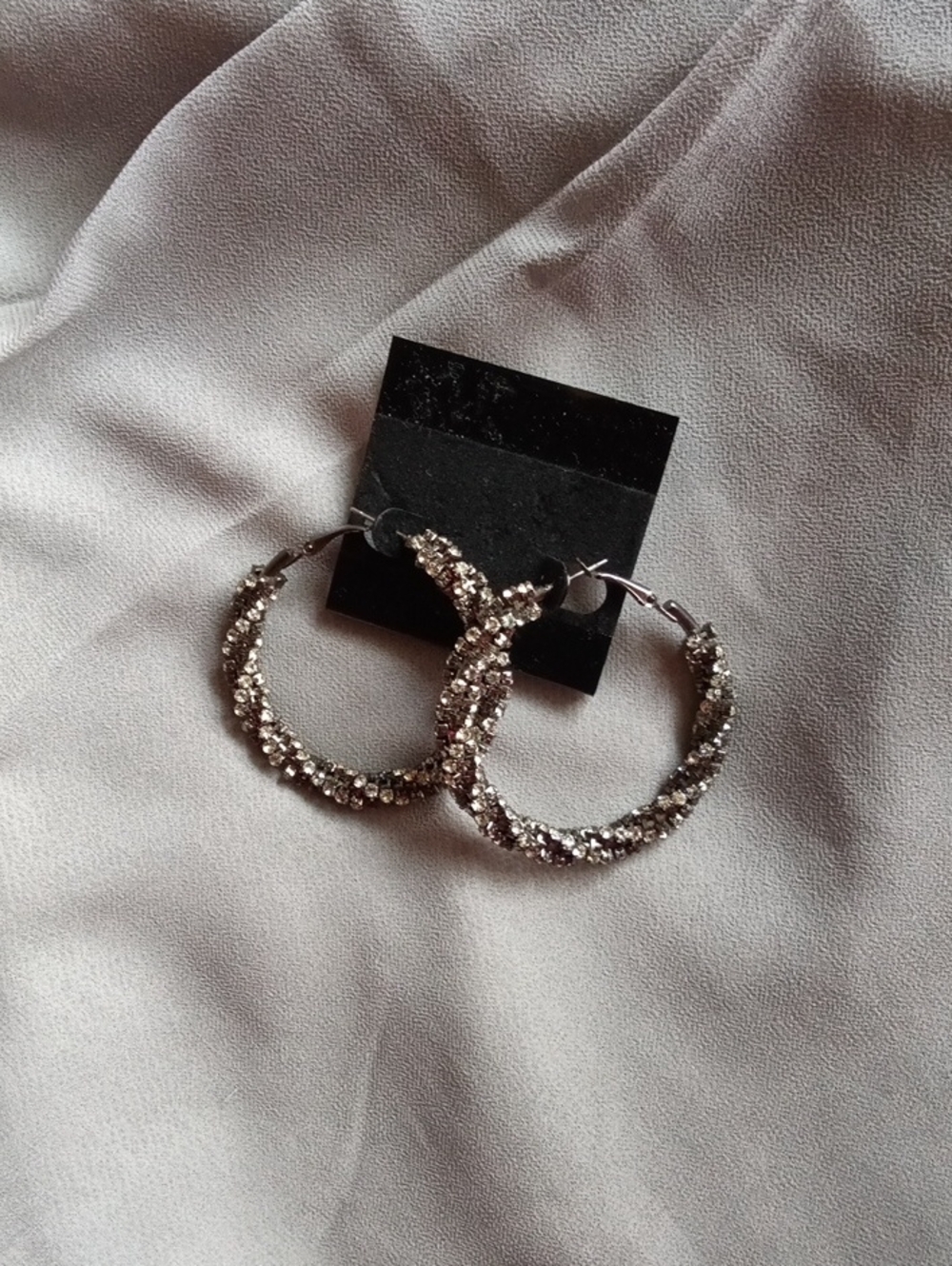 Sparkling Crystal Hoop Earrings - Silver